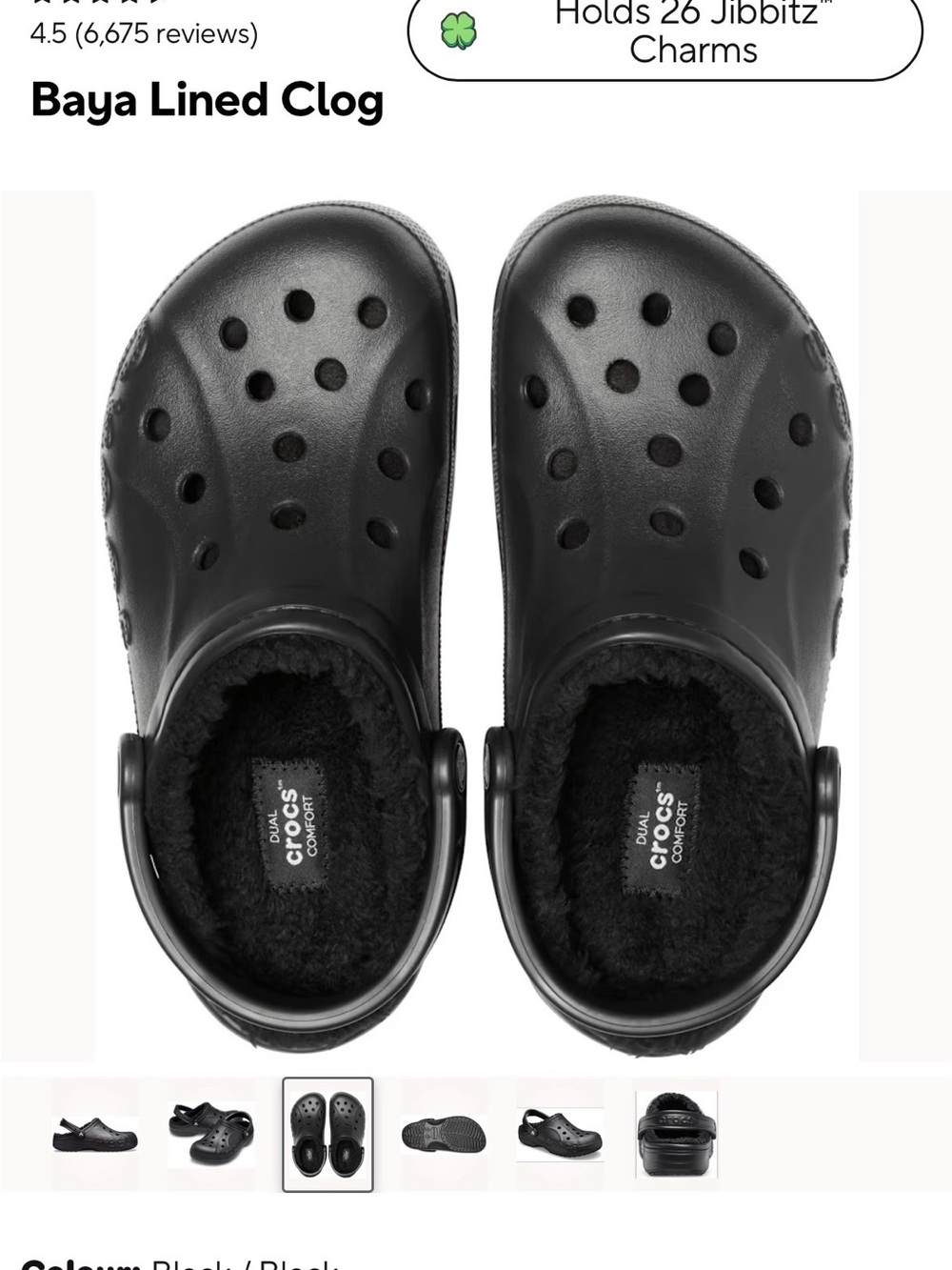 BNWT - Women’s CROCS Baya Lined Clog — Black